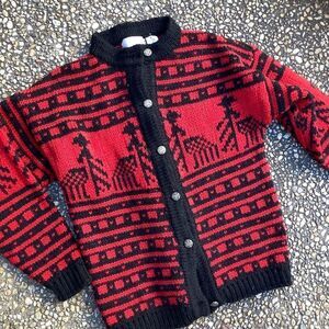 Vintage Pier 1 Passports black red tribal ethnic chunky cardigan sweater M